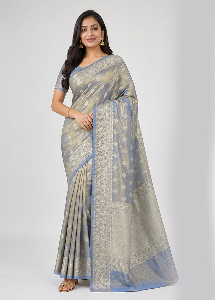 Blue Tissue Silk Saree With Blouse Piece
