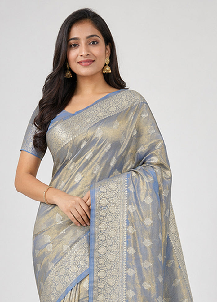 Blue Tissue Silk Saree With Blouse Piece