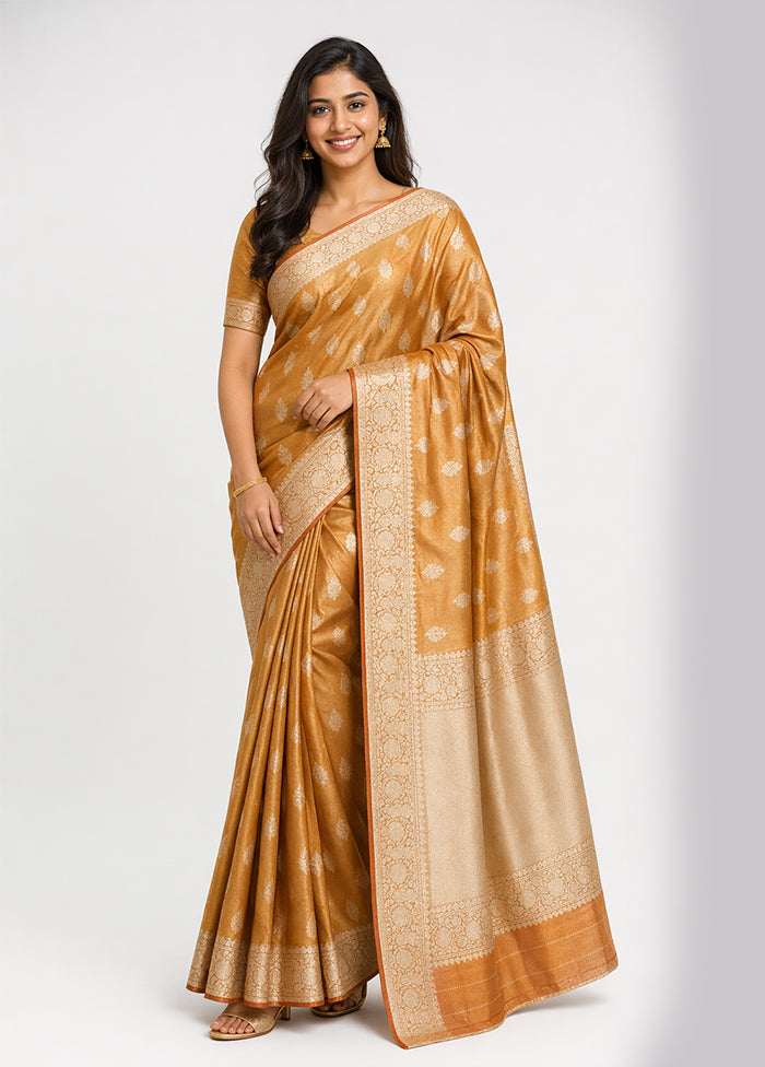Rust Tissue Silk Saree With Blouse Piece