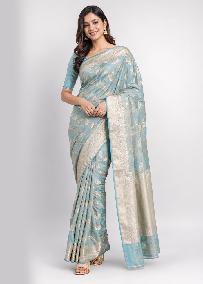 Blue Tissue Silk Saree With Blouse Piece