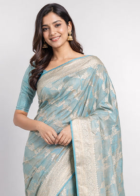 Blue Tissue Silk Saree With Blouse Piece