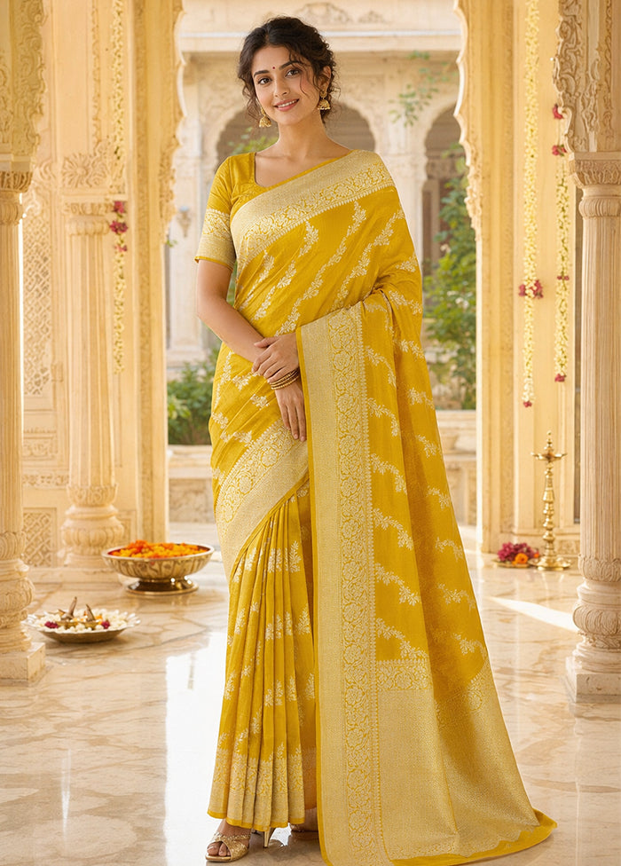 Yellow Tissue Silk Saree With Blouse Piece