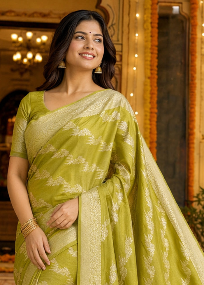 Green Tissue Silk Saree With Blouse Piece