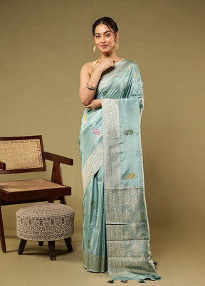 Blue Dupion Silk Saree With Blouse Piece