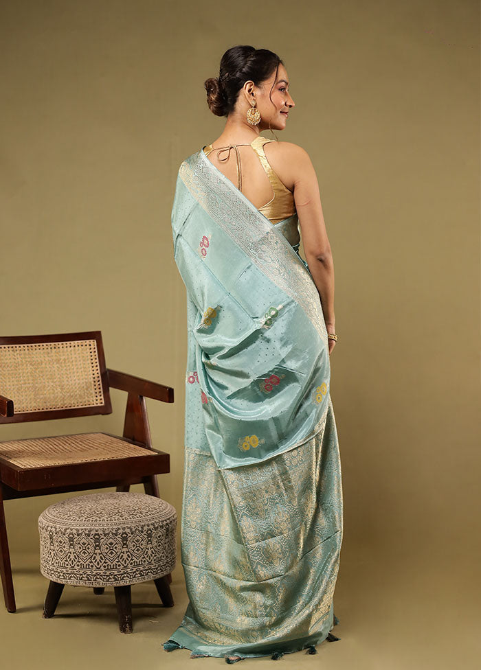 Blue Dupion Silk Saree With Blouse Piece