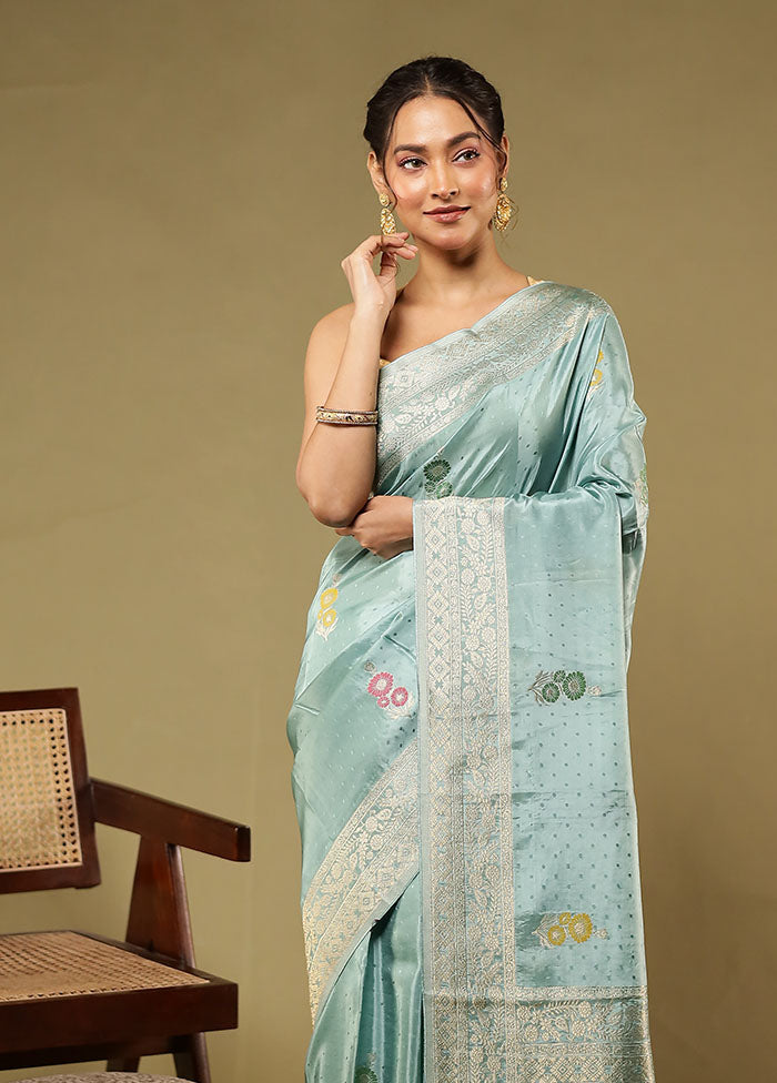 Blue Dupion Silk Saree With Blouse Piece