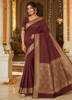 Brown Banarasi Silk Saree With Blouse Piece