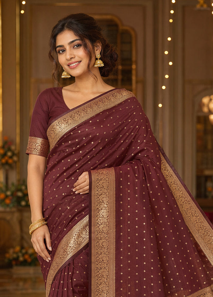 Brown Banarasi Silk Saree With Blouse Piece
