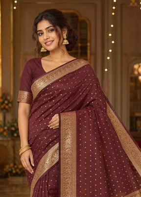 Brown Banarasi Silk Saree With Blouse Piece