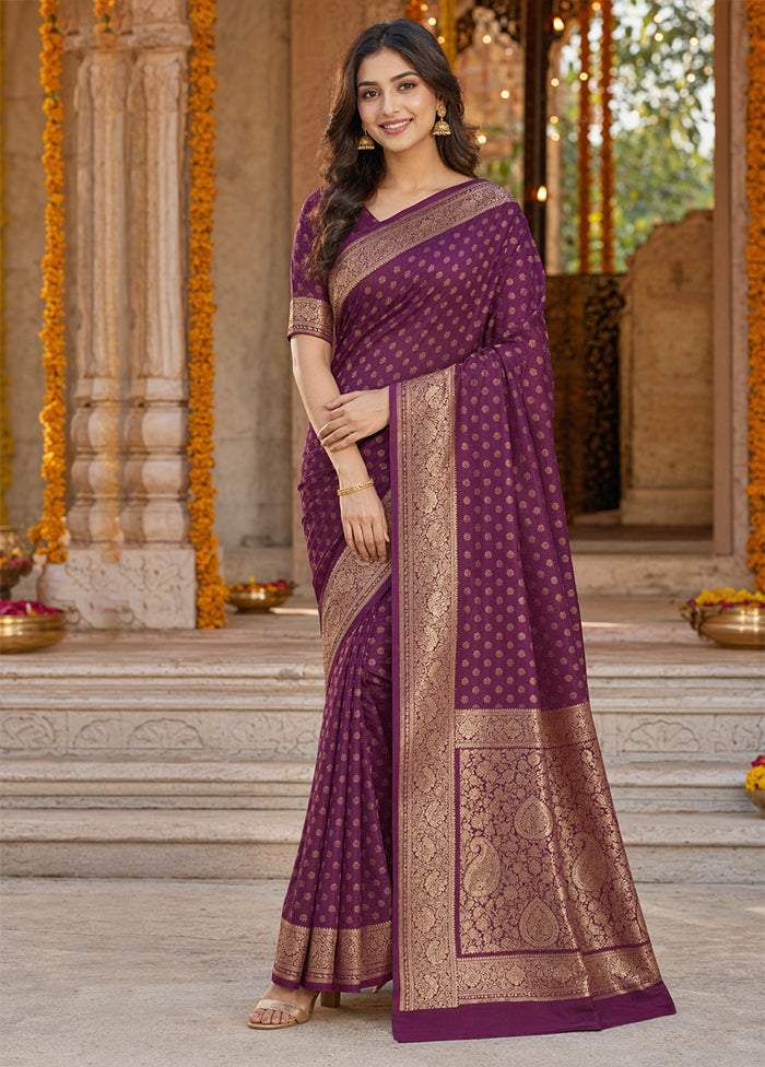 Purple Banarasi Silk Saree With Blouse Piece
