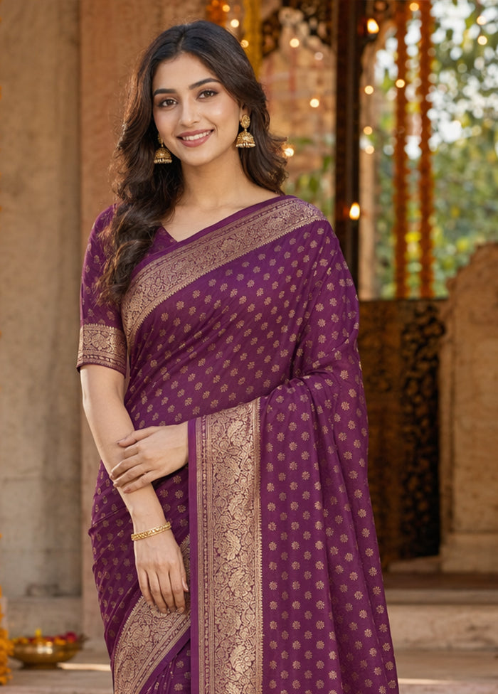 Purple Banarasi Silk Saree With Blouse Piece