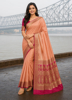 Pink Banarasi Silk Saree With Blouse Piece