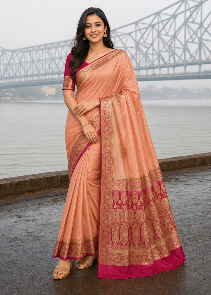 Pink Banarasi Silk Saree With Blouse Piece