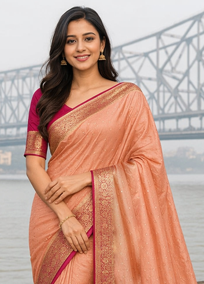 Pink Banarasi Silk Saree With Blouse Piece