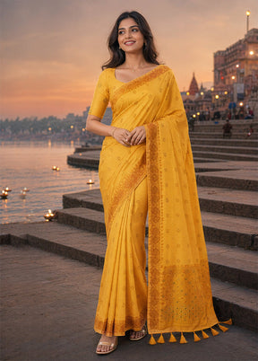 Yellow Assam Silk Saree With Blouse Piece
