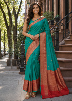 Green Handloom Katan Pure Silk Saree With Blouse Piece