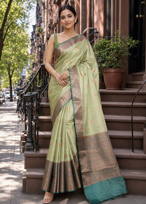 Green Handloom Katan Pure Silk Saree With Blouse Piece