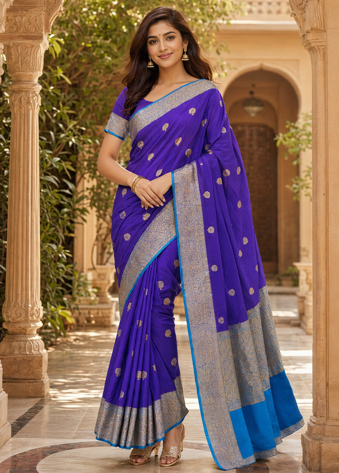 Blue Handloom Katan Pure Silk Saree With Blouse Piece