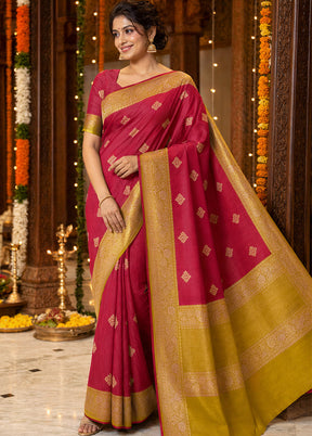 Maroon Handloom Katan Pure Silk Saree With Blouse Piece