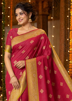 Maroon Handloom Katan Pure Silk Saree With Blouse Piece
