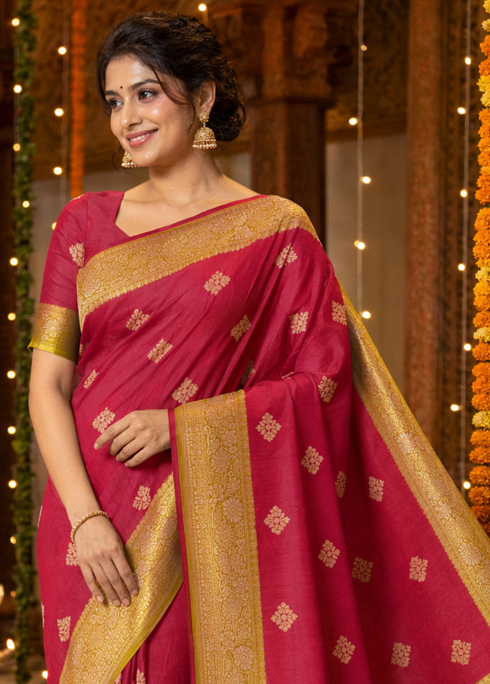 Maroon Handloom Katan Pure Silk Saree With Blouse Piece
