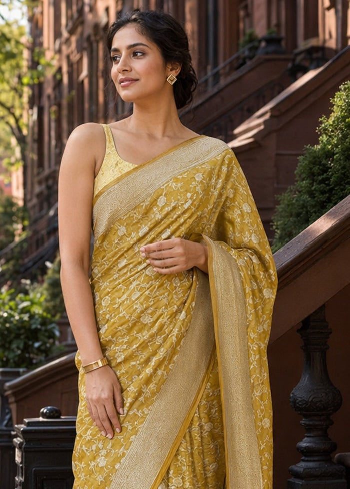 Orange Tissue Silk Saree With Blouse Piece