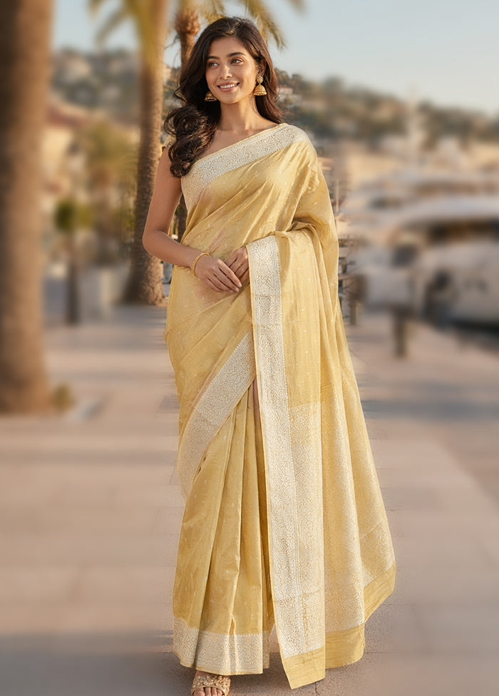 Cream Tissue Silk Saree With Blouse Piece