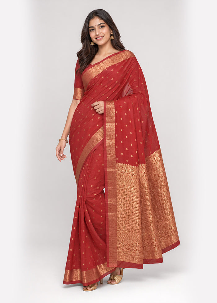 Maroon Handloom Kanchipuram Pure Silk Saree With Blouse Piece