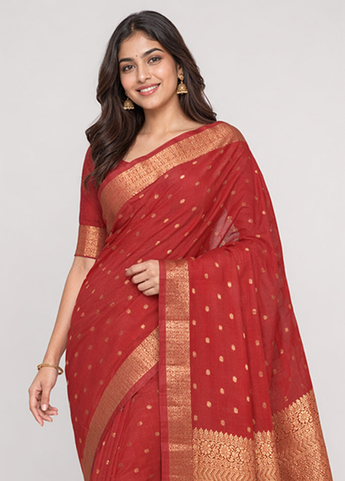 Maroon Handloom Kanchipuram Pure Silk Saree With Blouse Piece