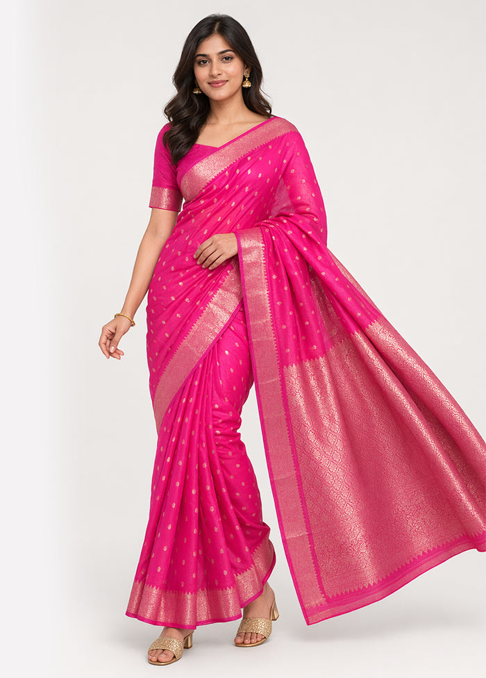 Pink Handloom Kanchipuram Pure Silk Saree With Blouse Piece