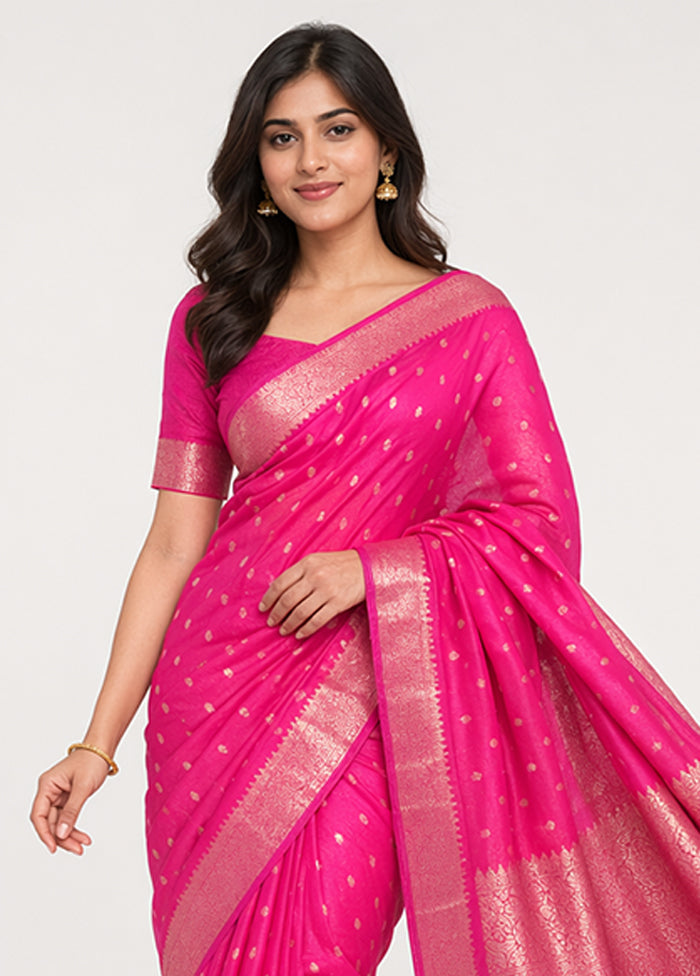 Pink Handloom Kanchipuram Pure Silk Saree With Blouse Piece