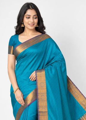 Blue Handloom Kanjivaram Pure Silk Saree With Blouse Piece