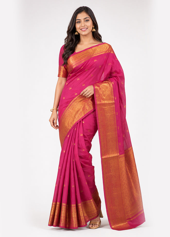 Purple Handloom Kanjivaram Pure Silk Saree With Blouse Piece