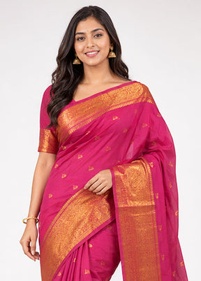 Purple Handloom Kanjivaram Pure Silk Saree With Blouse Piece