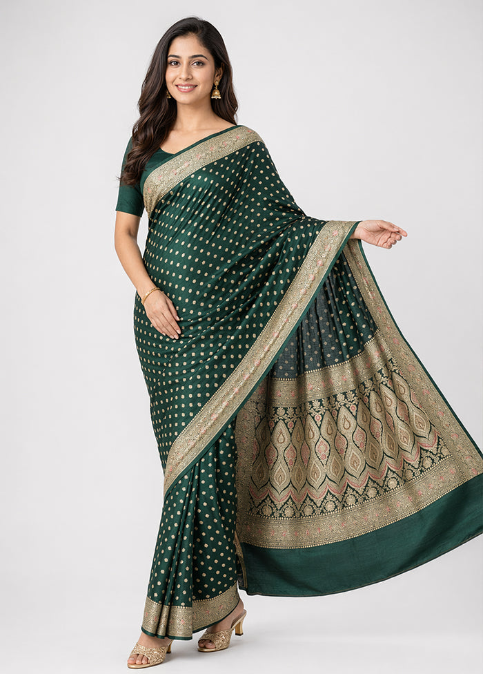 Green Handloom Banarasi Pure Silk Saree With Blouse Piece