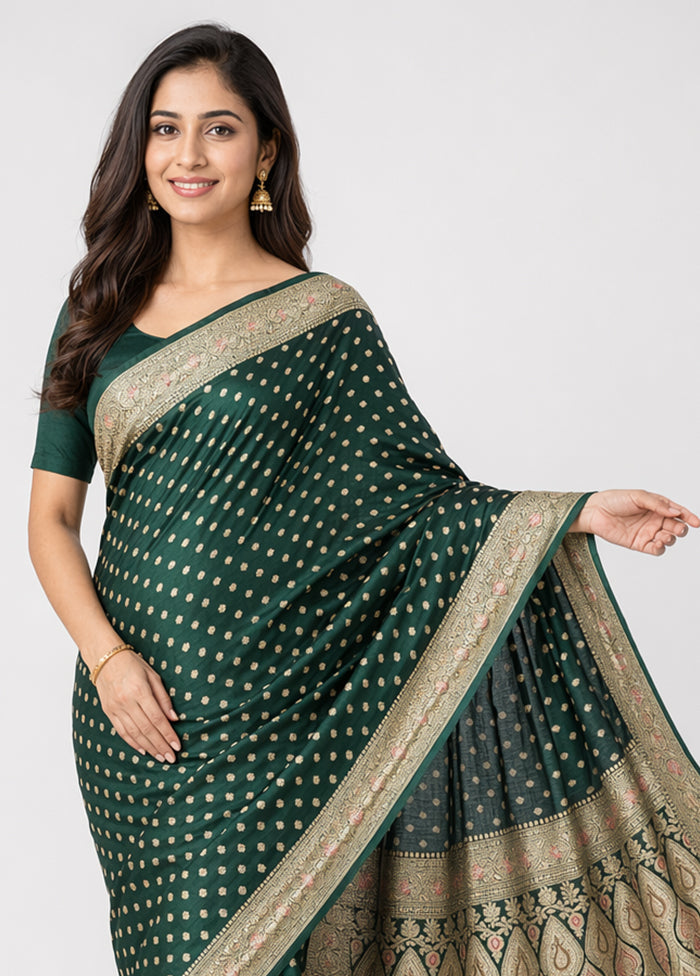 Green Handloom Banarasi Pure Silk Saree With Blouse Piece