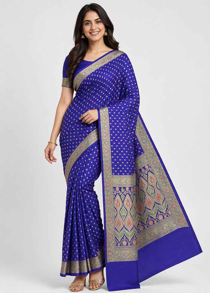 Blue Handloom Banarasi Pure Silk Saree With Blouse Piece