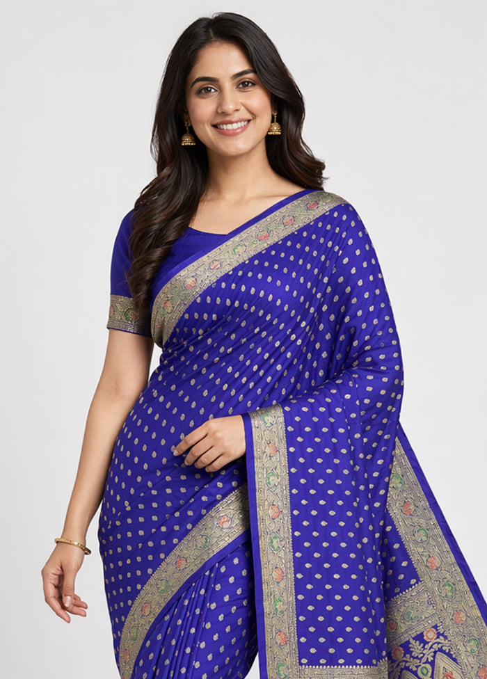 Blue Handloom Banarasi Pure Silk Saree With Blouse Piece