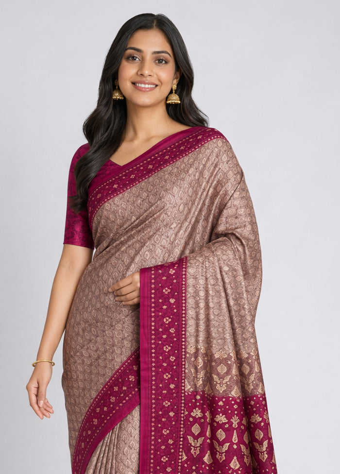 Cream Tanchoi Silk Saree With Blouse Piece