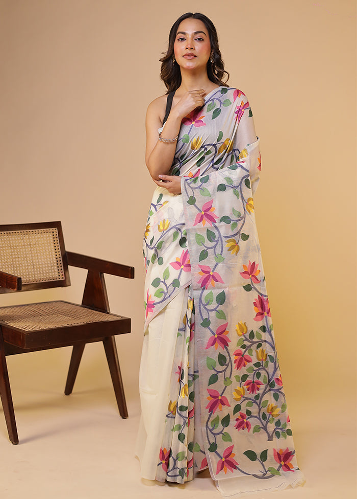 White Cotton Saree With Blouse Piece