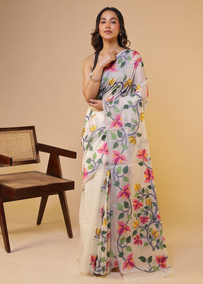 White Cotton Saree With Blouse Piece