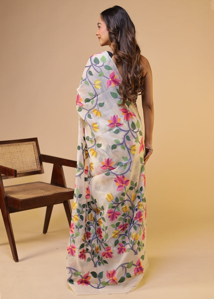 White Cotton Saree With Blouse Piece