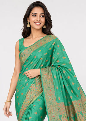Green Dupion Silk Saree With Blouse Piece