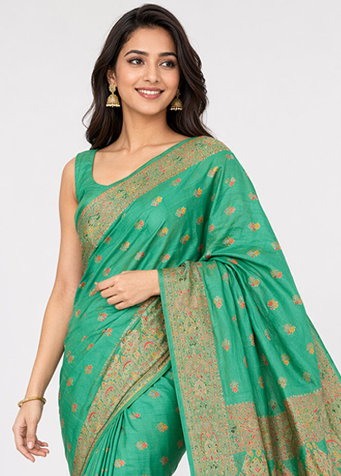 Green Dupion Silk Saree With Blouse Piece