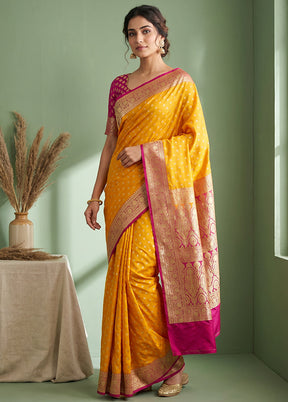 Yellow Banarasi Silk Saree With Blouse Piece