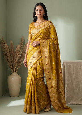 Yellow Banarasi Silk Saree With Blouse Piece