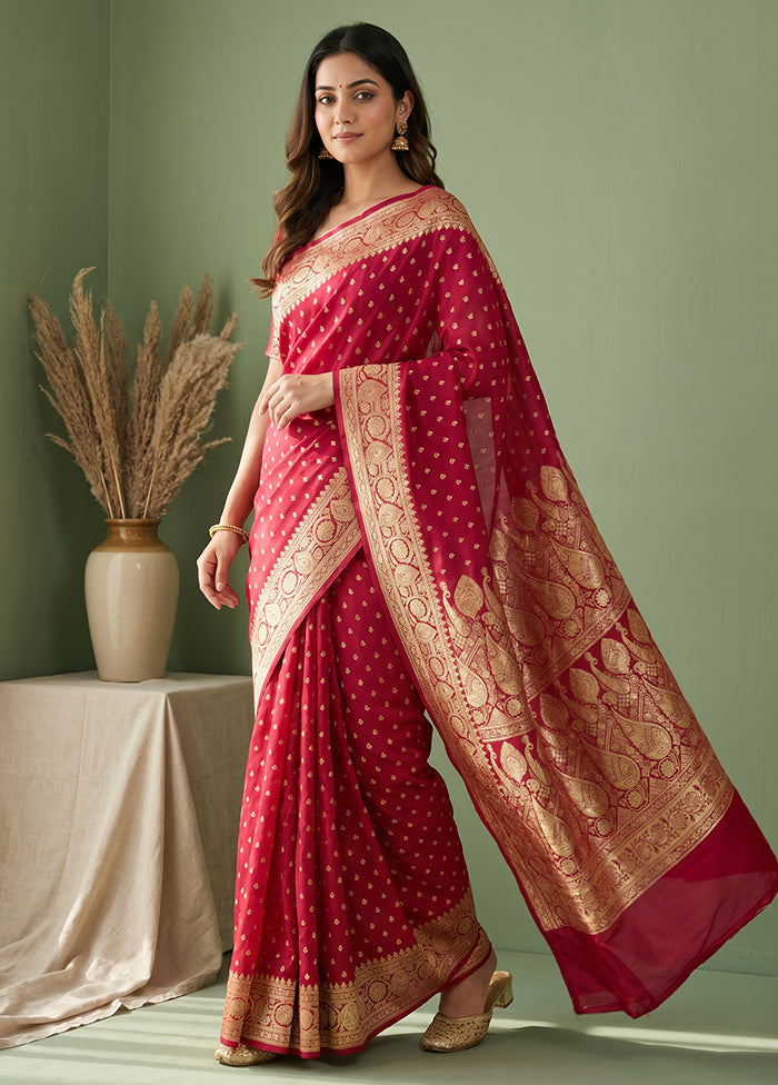 Pink Handloom Banarasi Pure Silk Saree With Blouse Piece