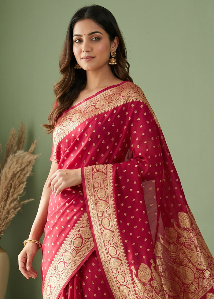 Pink Handloom Banarasi Pure Silk Saree With Blouse Piece