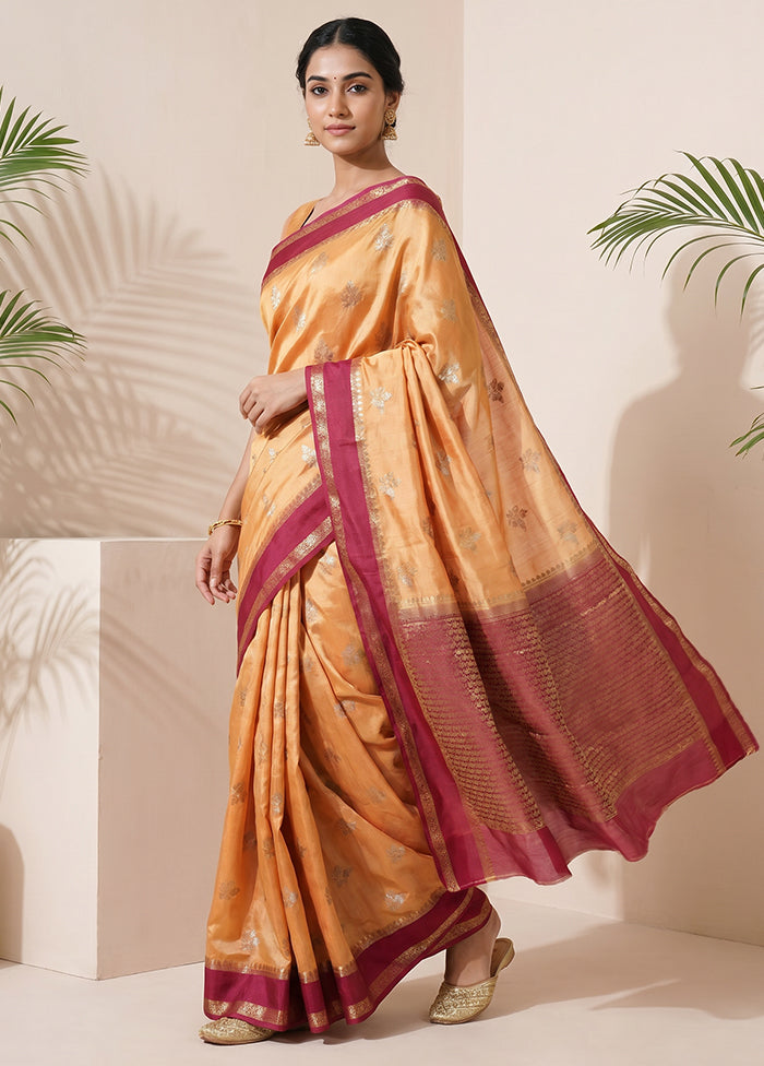 Rust Handloom Dupion Pure Silk Saree With Blouse Piece