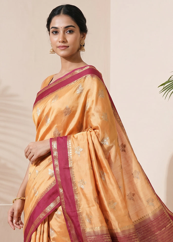 Rust Handloom Dupion Pure Silk Saree With Blouse Piece
